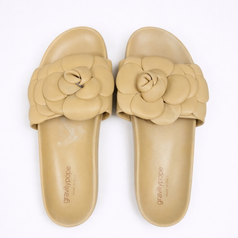 Gravitypope Leather Anata Sandal Floral Applique Soft Yellow